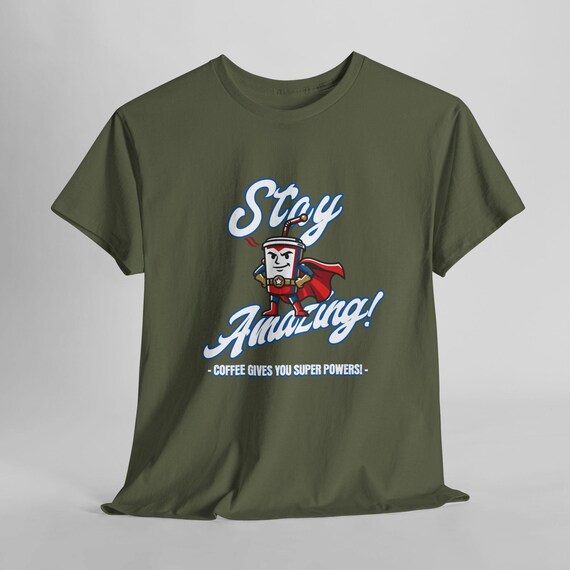Coffee Superhero Graphic Tee: Stay Retro Cartoon Shirt styled flat lay