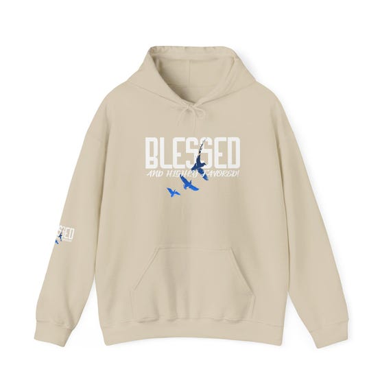 Blessed and Highly Favored Hoodie | Faith-Based w/Dove Graphic styled flat lay