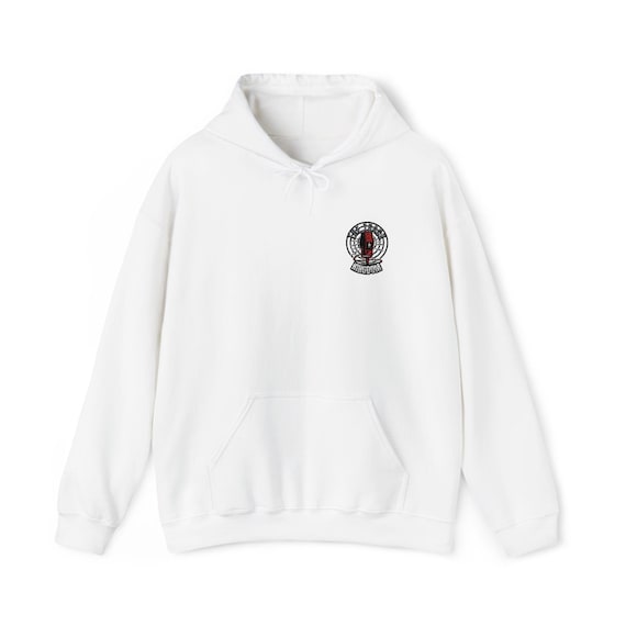 Music-Based Hoodie with Retro Embroidered  Microphone & Track Kingdom Logo styled flat lay