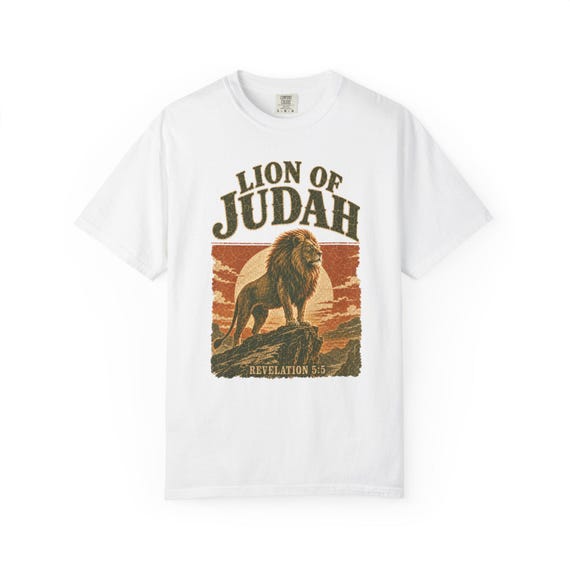 Lion of Judah T-Shirt — Faith Vintage Graphic Tee - Comfort Colors 1717 styled flat lay