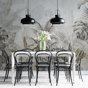 Exotische helle Tapete, tropisches Wandbild, Palmenblatt, Bananenblatt, Dschungel, Wohnzimmer, Vlies, Schälen und Aufkleben, abnehmbar