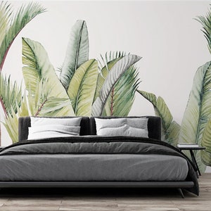 Papier peint Aquarelle Feuilles de palmiers tropicaux