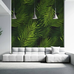 Tropical Leaves Wallpaper | Dark leaves wall mural | Living room wallpaper | Bedroom wallpaper | Palm leaves | Exotic wallpaper
