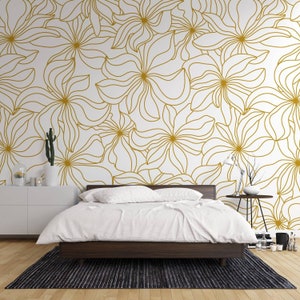 Floral wallpaper, floral wall mural, floral pattern, yellow flowers wallpaper