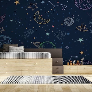 Space Wallpaper | Planets wallpaper for kids| Nursery space wallpaper | Galaxy wallpaper for kids | Minimal space