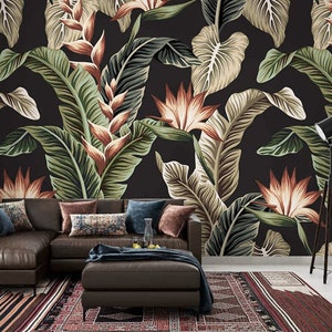 Papier peint Tropical Leaves : Papier peint exotique sombre