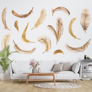 Gold feathers walllpaper, feathers wall mural, living room wallpaper, bedroom wallpaper, minimal wallpaper