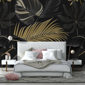 Papier peint feuilles de palmier sombres : décoration murale tropicale exotique