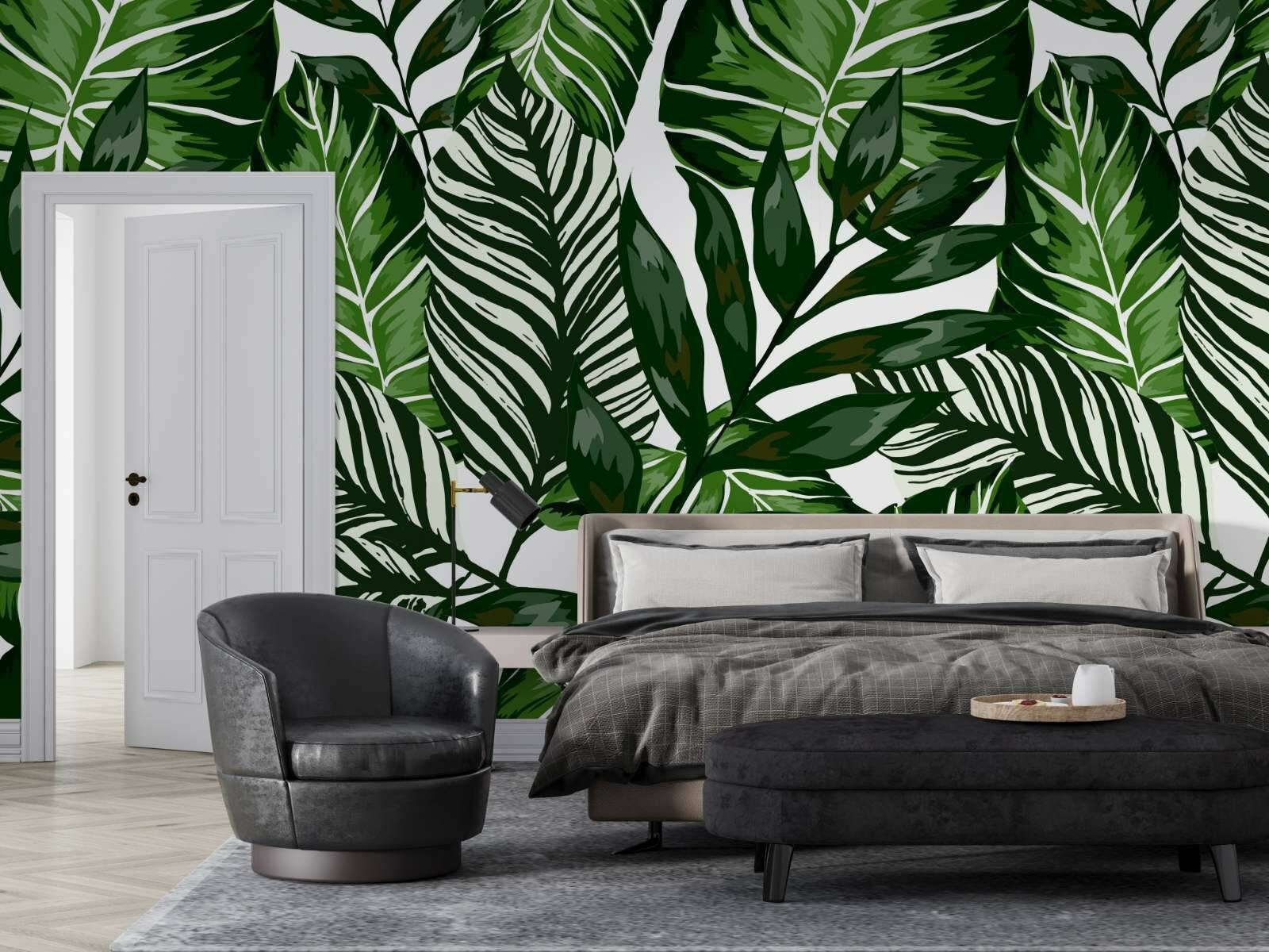 Tropical Leaves Wallpaper Dark Leaves Wall Mural Living - Etsy
