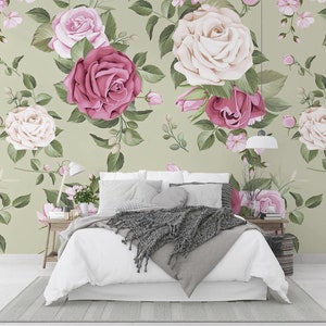 Roses chambre vintage Papier peint | Papier peint floral rose