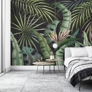 Papier peint Tropical Leaves : Papier peint exotique sombre