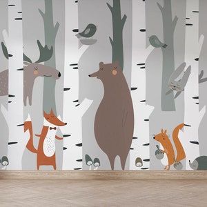 Papier peint pour chambre d&#39;animaux de la forêt : décoration murale autocollante pour enfants