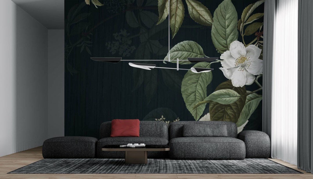 Peonies Wallpaper | Dark Peony Wall Mural | Living Room Wallpaper ...