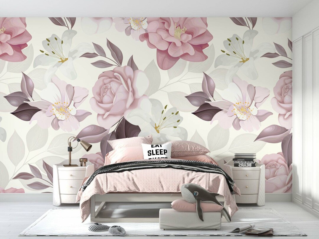 Roses Wallpaper, Magnolia, Floral Pink Mural, Rose Wall Art, Blossom ...