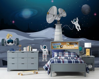 Papier peint espace, papier peint planètes pour enfants, papier peint espace chambre d'enfant, papier peint galaxie pour enfants, papier peint lune, papier peint astronaute