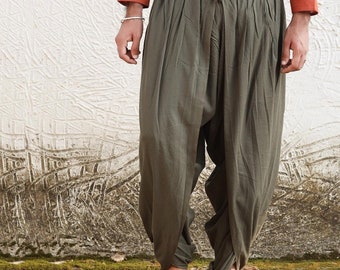 Isha’s Ready to wear Unisex Dhoti Pants (Olive) / Panchakacham. Easy to pull on. Versatile. Comfortable for both casual and formal wear.