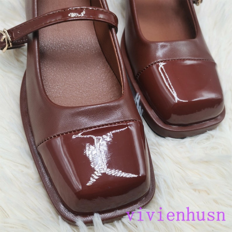 Vintage Block Heel, Square Toe Block Heel Shoes, Mary Jane Women Low