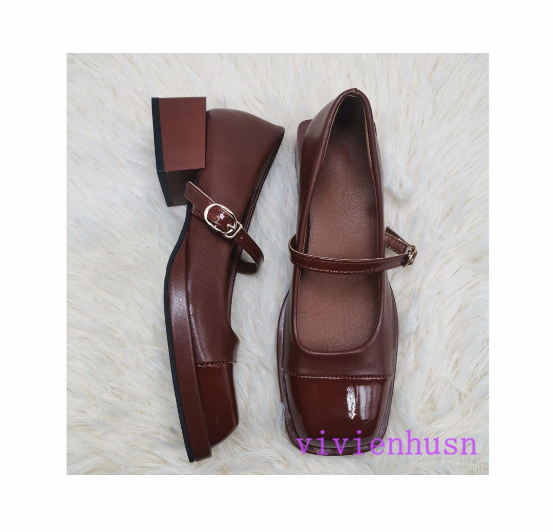 Vintage Block Heel, Square Toe Block Heel Shoes, Mary Jane Women Low