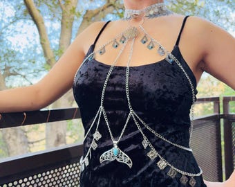 Adjustable Silver Body Chain - Tribal Boho Festival Jewelry  Boho Festival Body Chain in Antique Silver main image 0