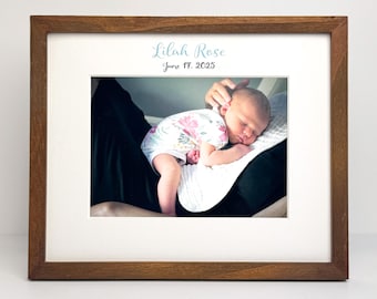 Personalized mat with 8x10 aged chestnut color photo frame, mat and frame for 4x6 or 5x7 photos