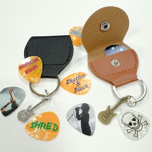 Custom Printed Guitar Picks (With a keychain pick holder), printed guitar picks, personalized guitar picks, guitarist gifts, guitar picks