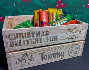 Personalized Christmas Eve Wooden Crate: Engraved Snack & Treat Box