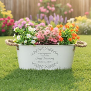 Personalized Metal Flower Planter: Engraved Garden Gift