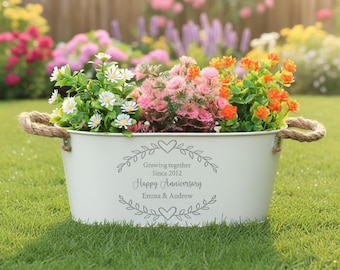 Personalized Metal Flower Planter: Engraved Garden Gift