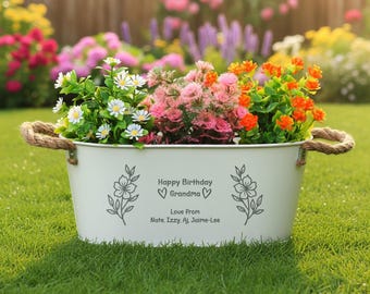 Personalized Metal Flower Planter: Engraved Garden Gift Birthday