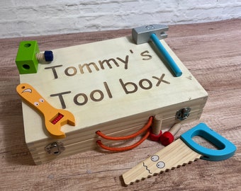 Personalised Children's Wooden Tool Box (Childs Learning Gift, Perfect For Birthdays Or Christmas presents)
