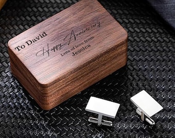 Personalized Walnut Cufflink Box, Engraved Gift