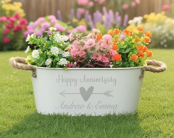 Personalized Metal Anniversary Planter | Engraved Couple's Gift