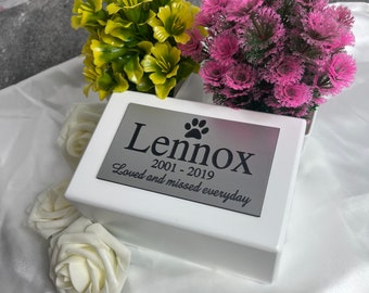 Personalized Solid Wood Pet Urn Casket: White Resting Place