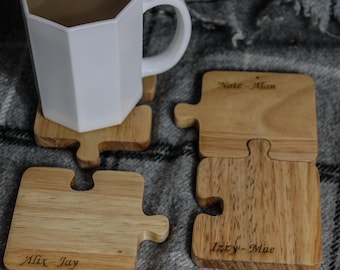 Personalized Puzzle Piece Coasters: Engraved Wood Coaster Set