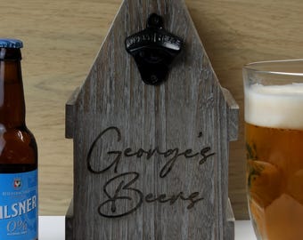 Personalized Wooden Beer Caddy with Bottle Opener: Rustic Beer Holder Gift