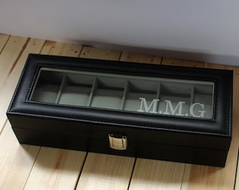 Personalized Engraved Leather Watch Box: 6-Slot Watch Organizer