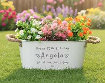 Engraved Metal Planter, Personalised Birthday Gift
