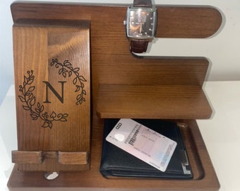 Personalised Phone dock | phone stand | gift idea | cable management | watch stand | bedside table stand | wooden