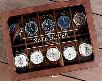 Personalized Engraved Leather 10-Slot Watch Box: Groomsmen Gift