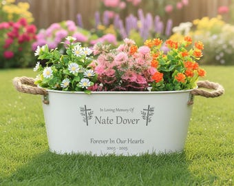 Personalized Memorial Metal Planter: Engraved Remembrance Keepsake