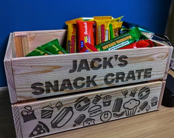 Personalized Wooden Snack Crate with Bottle Opener: Engraved Gift Box