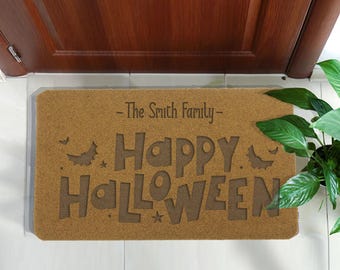 Personalized Halloween Doormat: Engraved Family Name Welcome Mat