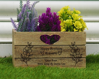 Personalized Engraved Wooden Planter: Gardener Gift, Mum Grandma Gift