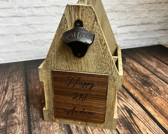 Custom Beer Caddy - Engraved Wooden Beer Holder, Personalized 4/6 Grid Carrier, Perfect Gift for Beer Lovers and Home brew Enthusiasts