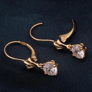 Moissanite Drop Earrings: 14K Yellow Gold Lever Back, Minimalist Dangle