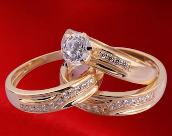 Moissanite Ring Set: 14K Gold Plated Sterling Silver Trio