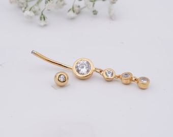 Anillo colgante de ombligo con moissanita y diamante: joyería para el ombligo en oro de 14 quilates