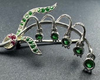 Floral Leaves Design Stylish 925 Sterling Silver Fashionable Suits Brooch For Women's Gift Green Emerald And Pink Ruby Gemstone Brooch Pin