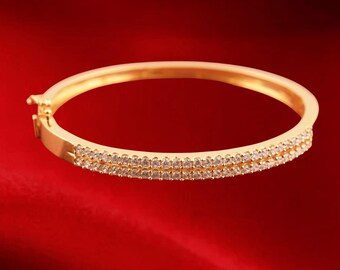 14K Gold Moissanite Bangle Bracelet: Sterling Silver Wedding Cuff
