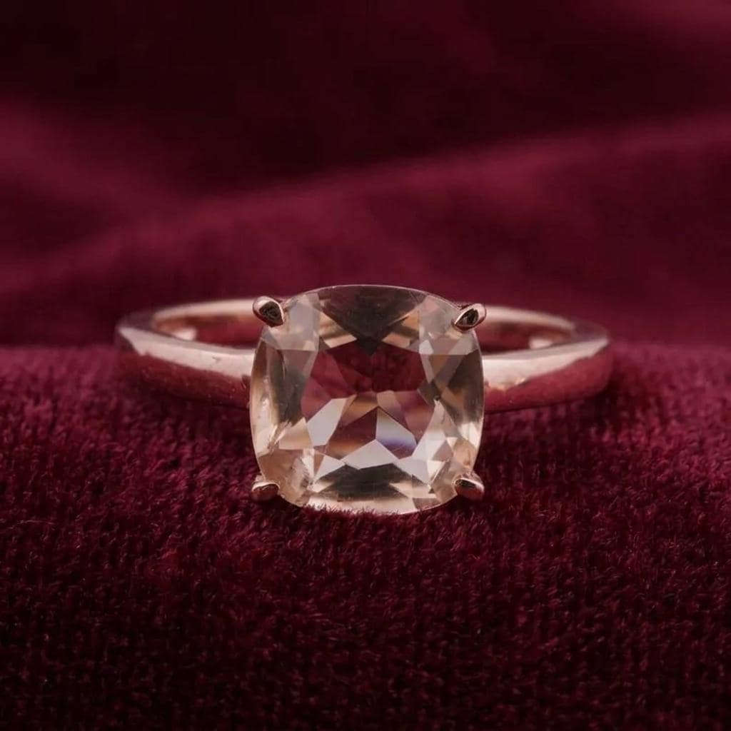 14K Rose Gold Plated Cushion Cut Peach Morganite Ring, Elegant Jewelry, Proposal Ring, 925 Silver, Everyday Use Ring, Anniversary Gift.